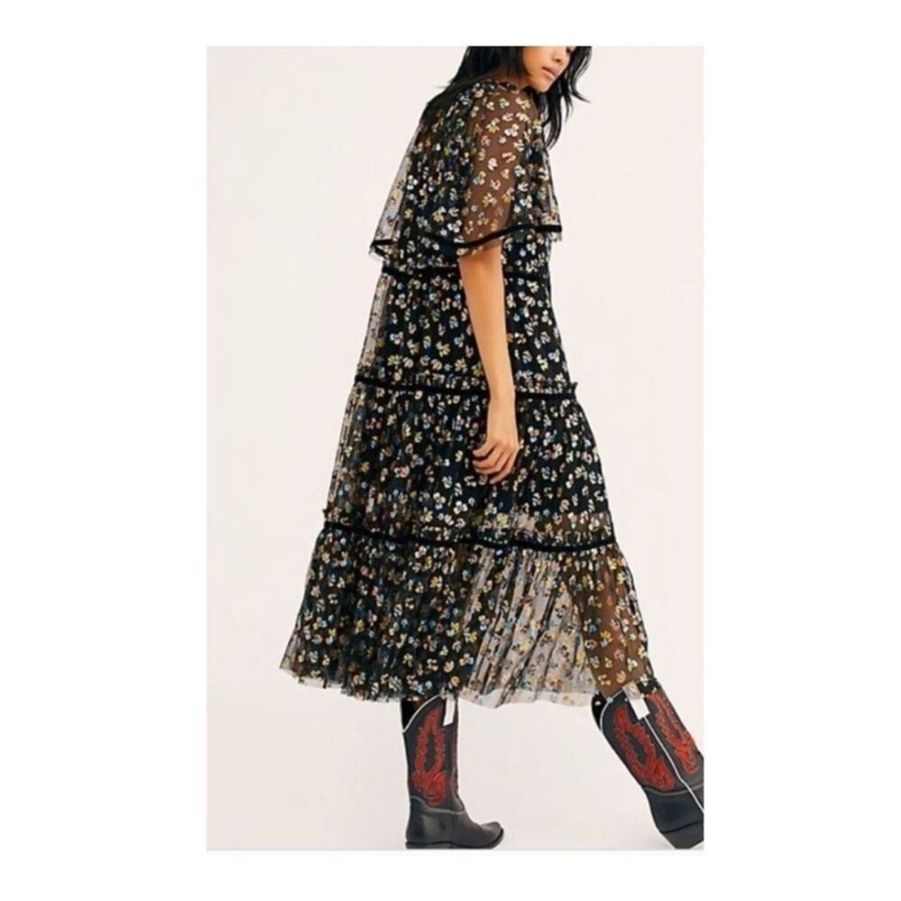 Free People Practical Magic Midi Dress Black Floral Mesh Sheer Size L - Picture 2 of 8